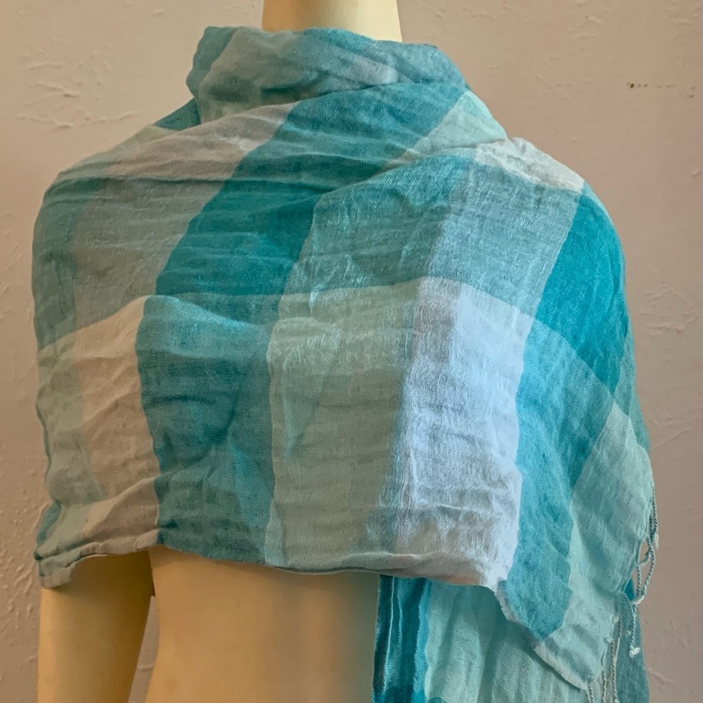 Large Ígüs Turkish Linen Scarf/Wrap Turquoise Blue & White